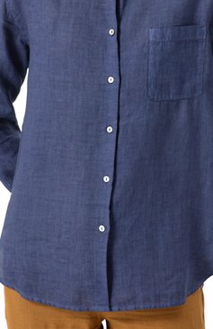 Женская льняная рубашка 120% LINO темно-синего цвета, арт. 32ALIW19GE/000B317 | Фото 5 (Длина (для топов): Стандартные; Драгоценные камни: Проставлено; Материал внешний: Лен; Рукава: Длинные; Материал сплава: Проставлено; Стили: Кэжуэл; Принт: Без принта; Женское Кросс-КТ: Рубашка-одежда)