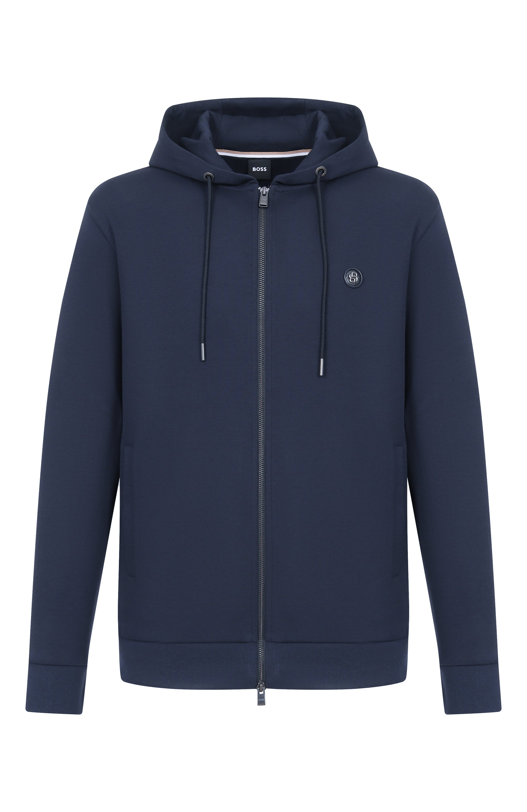 Хлопковая толстовка BOSS темно-синего цвета по цене 34950 руб., арт. 50555851, фото 1 Хлопковая толстовка BOSS, арт. 50555851, фото 1