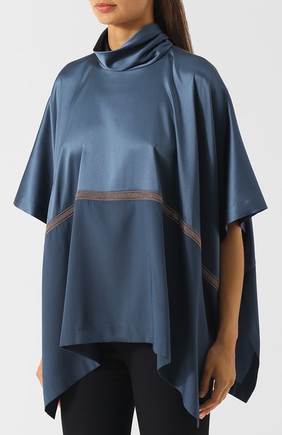 Шелковый топ свободного кроя с воротником-стойкой BRUNELLO CUCINELLI, арт. M0C59E5504, фото 3