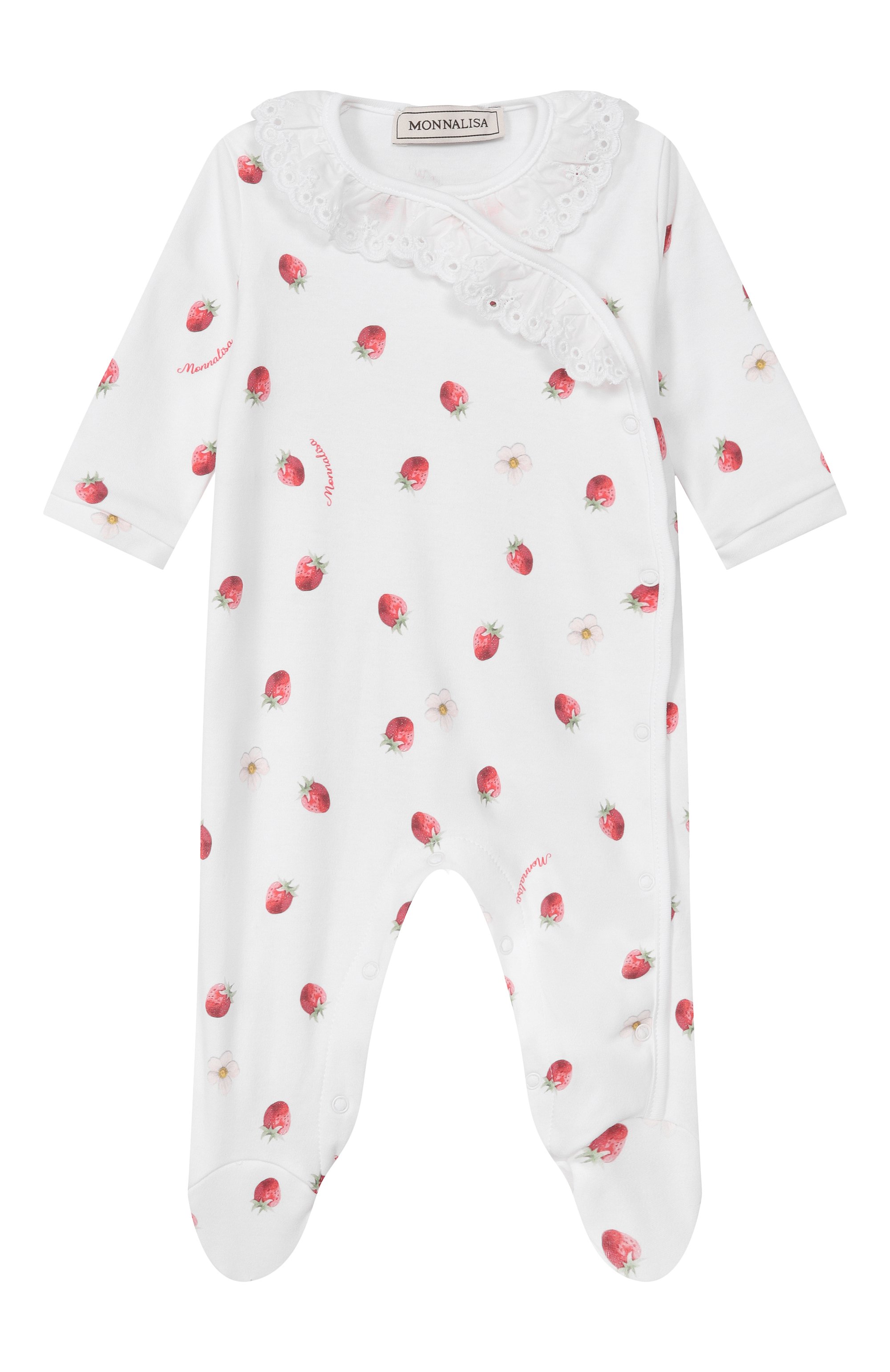 Хлопковый комбинезон MONNALISA белого цвета по цене 14600 руб., арт. 35G208, фото 1 Хлопковый комбинезон MONNALISA, арт. 35G208, фото 1