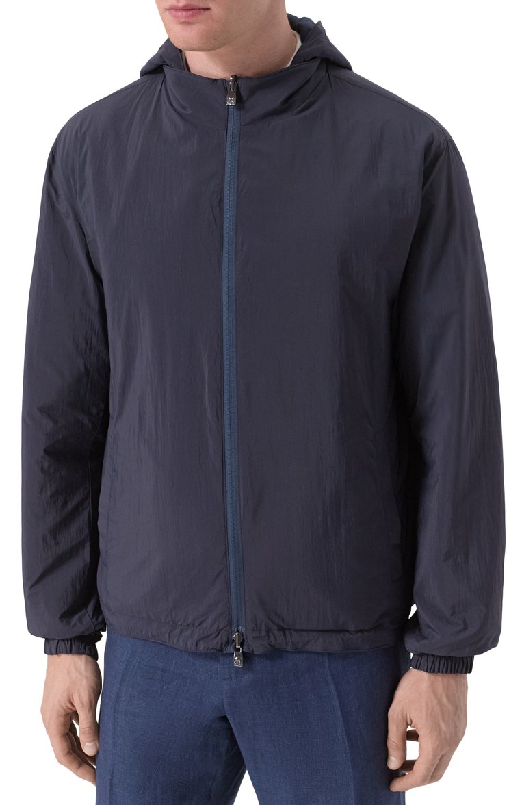 Мужская двусторонняя куртка CORNELIANI темно-синего цвета, арт. 25L5P3-2520153 | Фото 8 (Рукава: Длинные; Материал внешний: Лен; Длина (верхняя одежда): Короткие; Материал подклада: Синтетический материал; Кросс-КТ: Легкие; Стили: Кэжуэл)