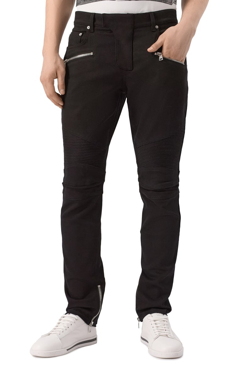 Му�жские джинсы BALMAIN черного цвета, арт. EH1MG115/DF63 | Фото 3 (Длина (брюки, джинсы): Стандартные; Материал внешний: Хлопок, Деним; Кросс-КТ: Деним; Силуэт М (брюки): Узкие; Стили: Streetwear; Автоматизация ТО: Проставлено; Автоматизация состава: Проставлено)