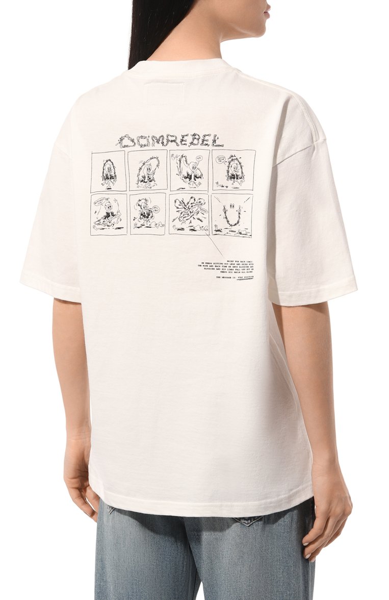 Женская хлопковая футболка DOMREBEL белого цвета, арт. SKIP/T-SHIRT | Фото 4 (Рукава: Короткие; Длина (для топов): Стандартные; Принт: С принтом; Материал сплава: Проставлено; Материал внешний: Хлопок; Женское Кросс-КТ: Футболка-одежда; Драгоценные камни: Проставлено; Стили: Кэжуэл)