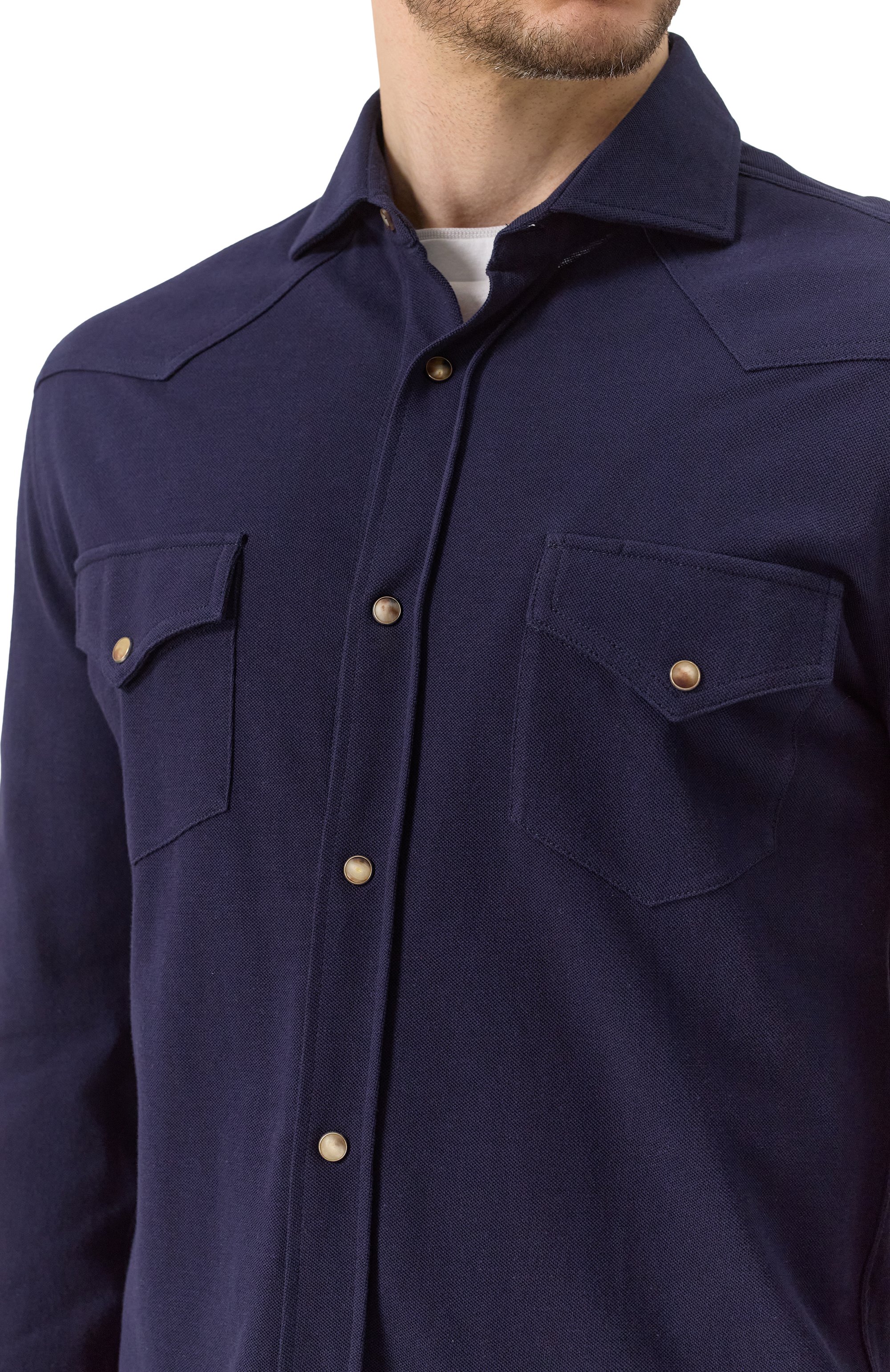 Хлопковая рубашка BRUNELLO CUCINELLI темно-синего цвета по цене 121500 руб., арт. ME854B2268, фото 5 Хлопковая рубашка BRUNELLO CUCINELLI, арт. ME854B2268, фото 5