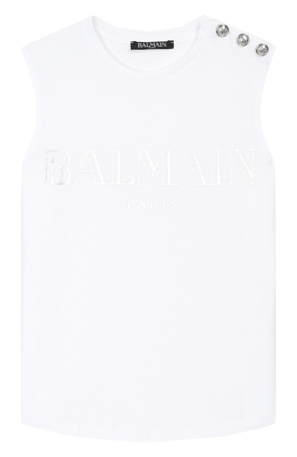 Хлопковая майка BALMAIN белого цвета по цене 17650 руб., арт. 6K8532/KX080/12-16, фото 1 Хлопковая майка BALMAIN, арт. 6K8532/KX080/12-16, фото 1