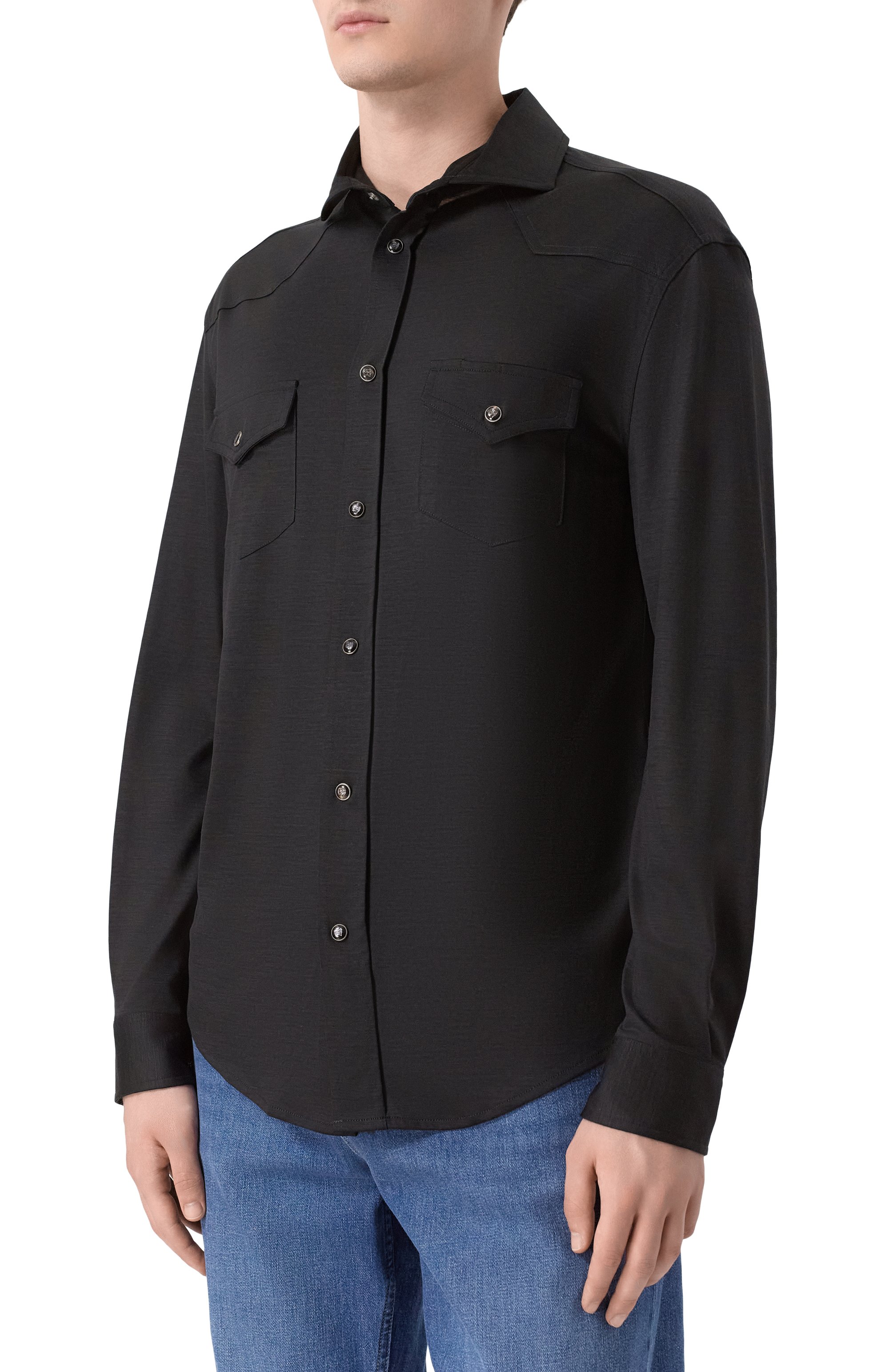 Шерстяная рубашка MARCO PESCAROLO черного цвета по цене 89950 руб., арт. RIB0T/53Y04, фото 3 Шерстяная рубашка MARCO PESCAROLO, арт. RIB0T/53Y04, фото 3