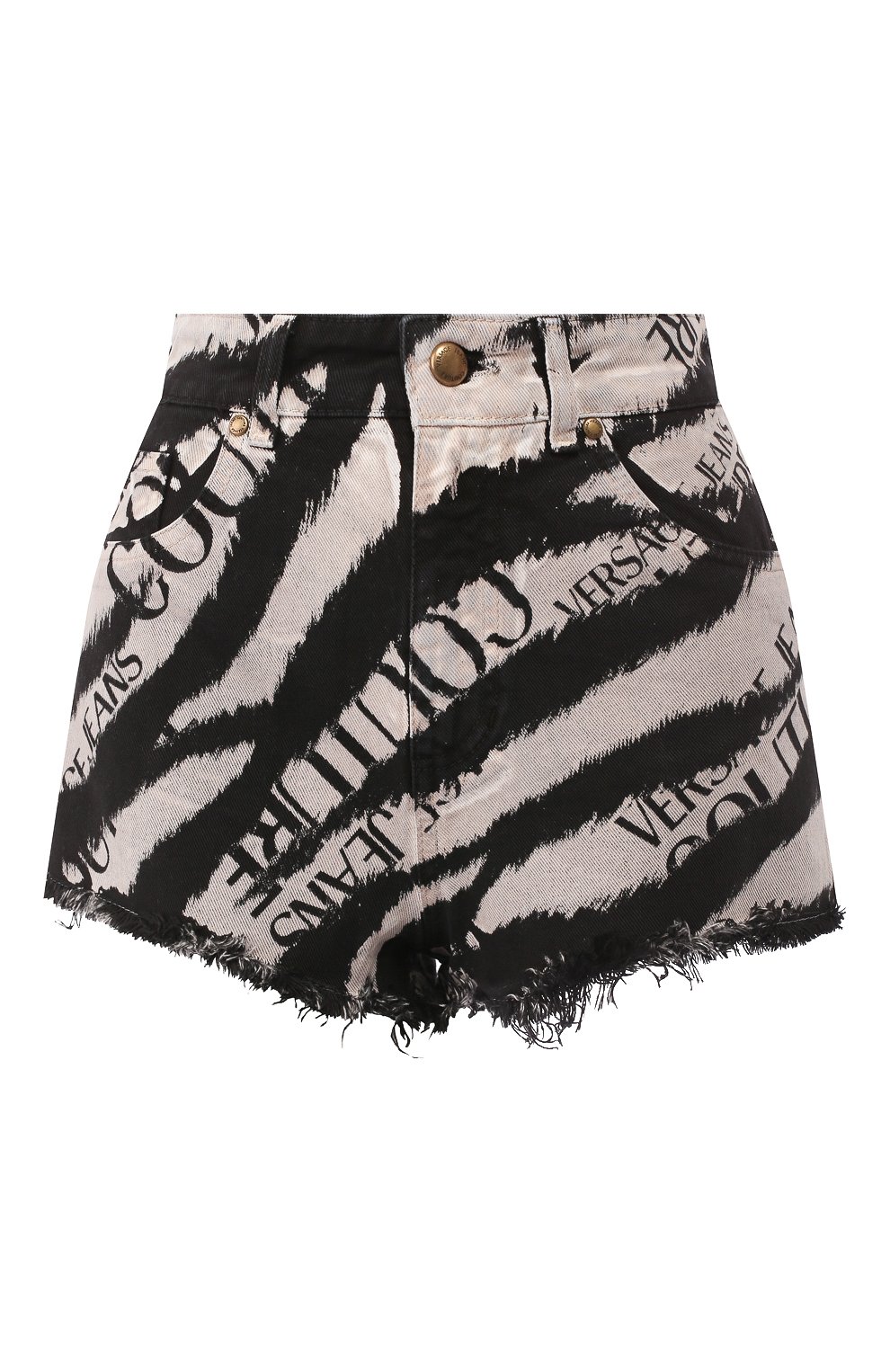 Джинсовые шорты VERSACE JEANS COUTURE черно-белого цвета по цене 39800 руб., арт. A3HVB18D-VDM508/HRC5F, фото 1 Джинсовые шорты VERSACE JEANS COUTURE, арт. A3HVB18D-VDM508/HRC5F, фото 1