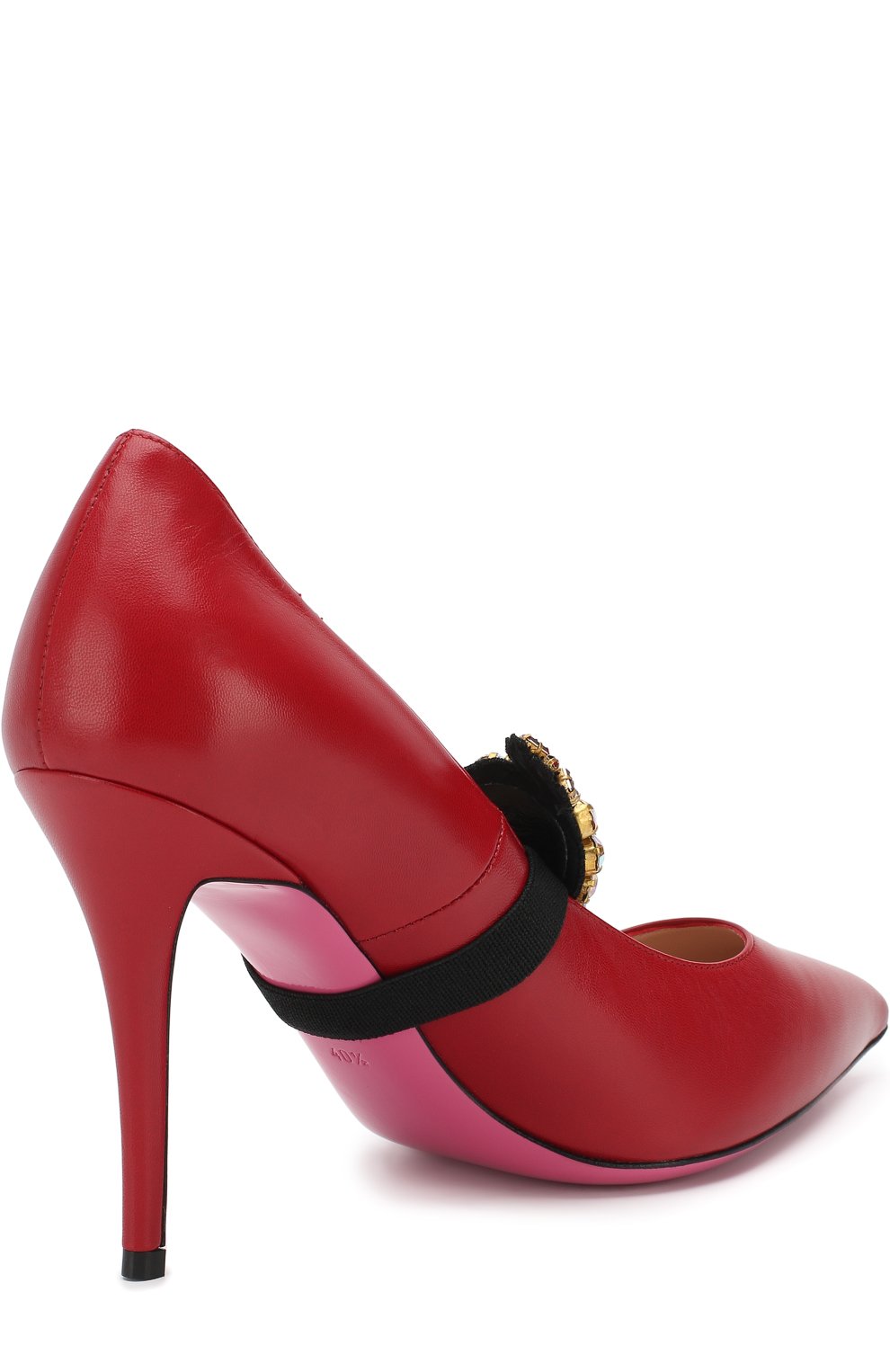 Кожаные туфли с брошью на шпильке GUCCI, арт. 496593/C9D00, фото 4