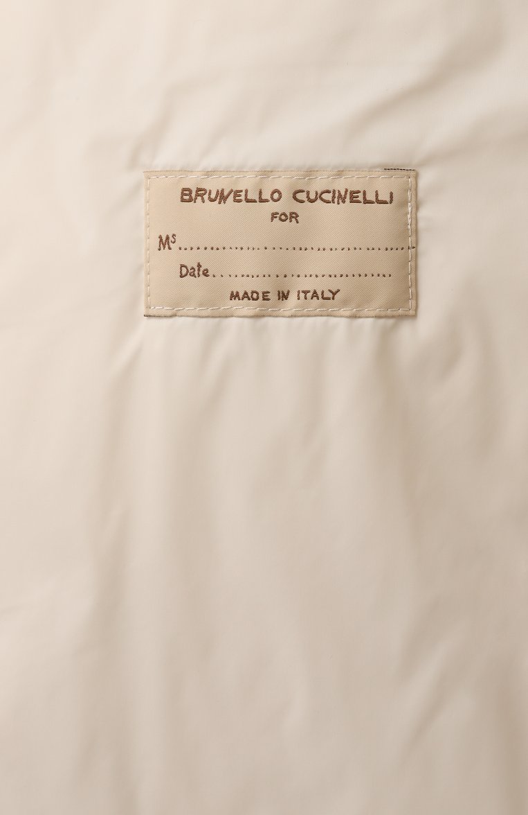 Женский пуховый жилет BRUNELLO CUCINELLI бежевого цвета, арт. M0DVT2142 | Фото 7 (Длина (верхняя одежда): Короткие; Материал сплава: Проставлено; Драгоценные камни: Проставлено; Материал подклада: Синтетический материал; Стили: Кэжуэл; Кросс-КТ: Утепленные, Куртка; Материал внешний: Хлопок)