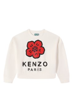 Детский хлопковый свитшот KENZO молочного цвета, арт. K61047 | Фото 1 (Рукава: Длинные; Материал сплава: Проставлено; Драгоценные камни: Проставлено; Девочки Кросс-КТ: Свитшот-одежда; Материал внешний: Хлопок; Ростовка одежда: 4 года | 104 см, 5 лет | 110 см, 7 лет | 122 см, 9 лет | 134 см, 2 года | 92 см, 12 лет | 152 см)