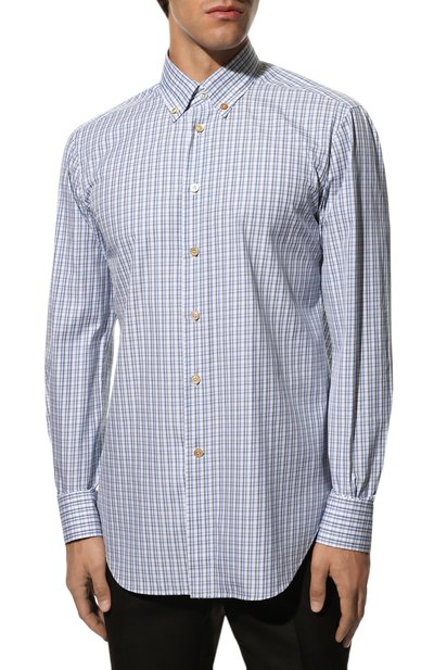Хлопковая рубашка KITON синего цвета по цене 58700 руб., арт. UCIH0824610, фото 3 Хлопковая рубашка KITON, арт. UCIH0824610, фото 3