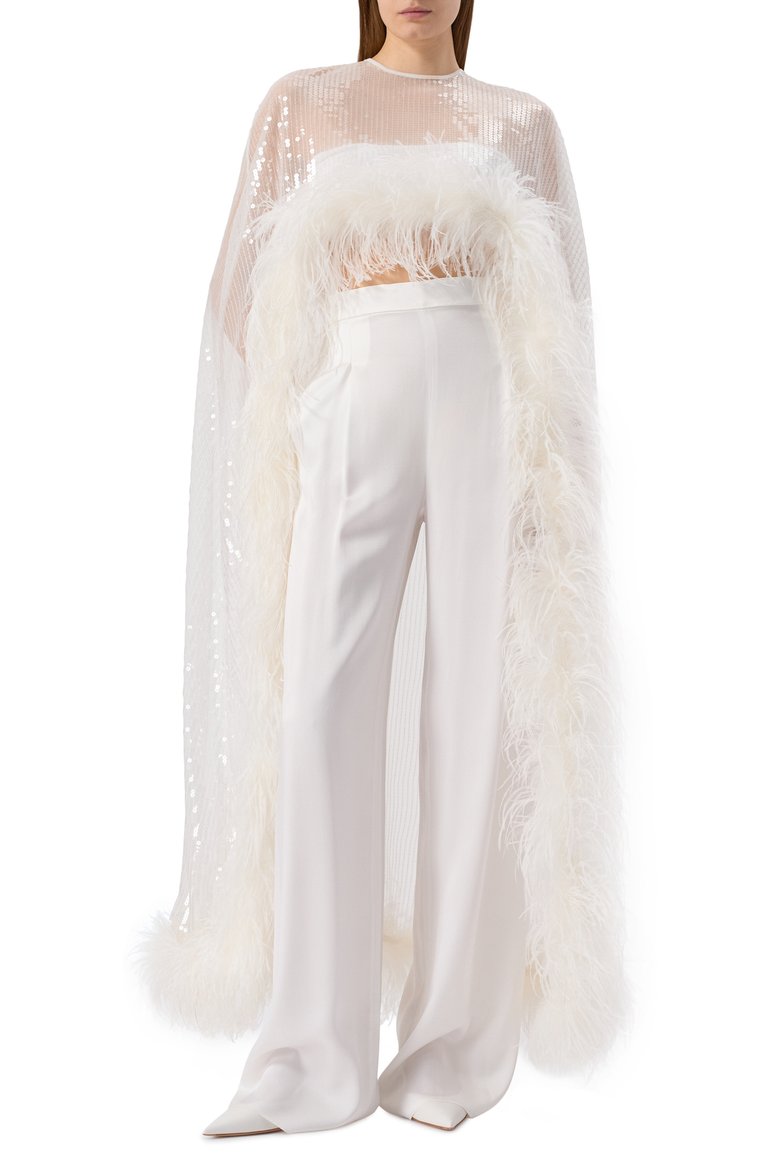 Накидка с отделкой перьями THE NEW ARRIVALS ILKYAZ OZEL, арт. VIVI CAPE IN PURE WHITE, фото 3