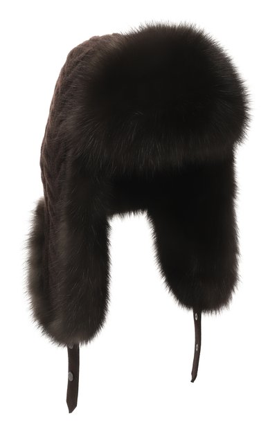 Женская утепленная шапка-ушанка с отделкой из соболя BLACK SABLE, арт. BS-FHK-EB