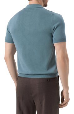 Мужское поло CANALI бирюзового цвета, арт. C1068/MK02267 | Фото 4 (Драгоценные камни: Проставлено; Материал сплава: Проставлено; Рукава: Короткие; Длина (для топов): Стандартные; Материал внешний: Хлопок, Синтетический материал; Застежка: Пуговицы; Принт: Без пр�инта; Кросс-КТ: Трикотаж; Стили: Кэжуэл)