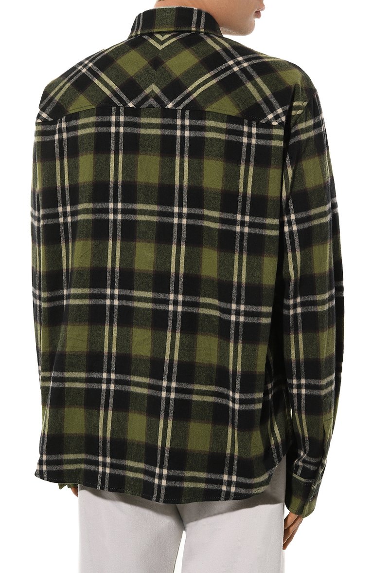 Мужская хлопковая рубашка DSQUARED2 зеленого цвета, арт. S74DM0758/S78107 | Фото 4 (Рукава: Длинные; Длина (для топов): Стандартные; Материал внешний: Хлопок; Манжеты: На пуговицах; Случай: Повседневный; Воротник: Кент; Принт: Клетка; Стили: Кэжуэл; Автоматизация состава: Проставлено; Автоматизация ТО: Проставлено; Детали: Декор)