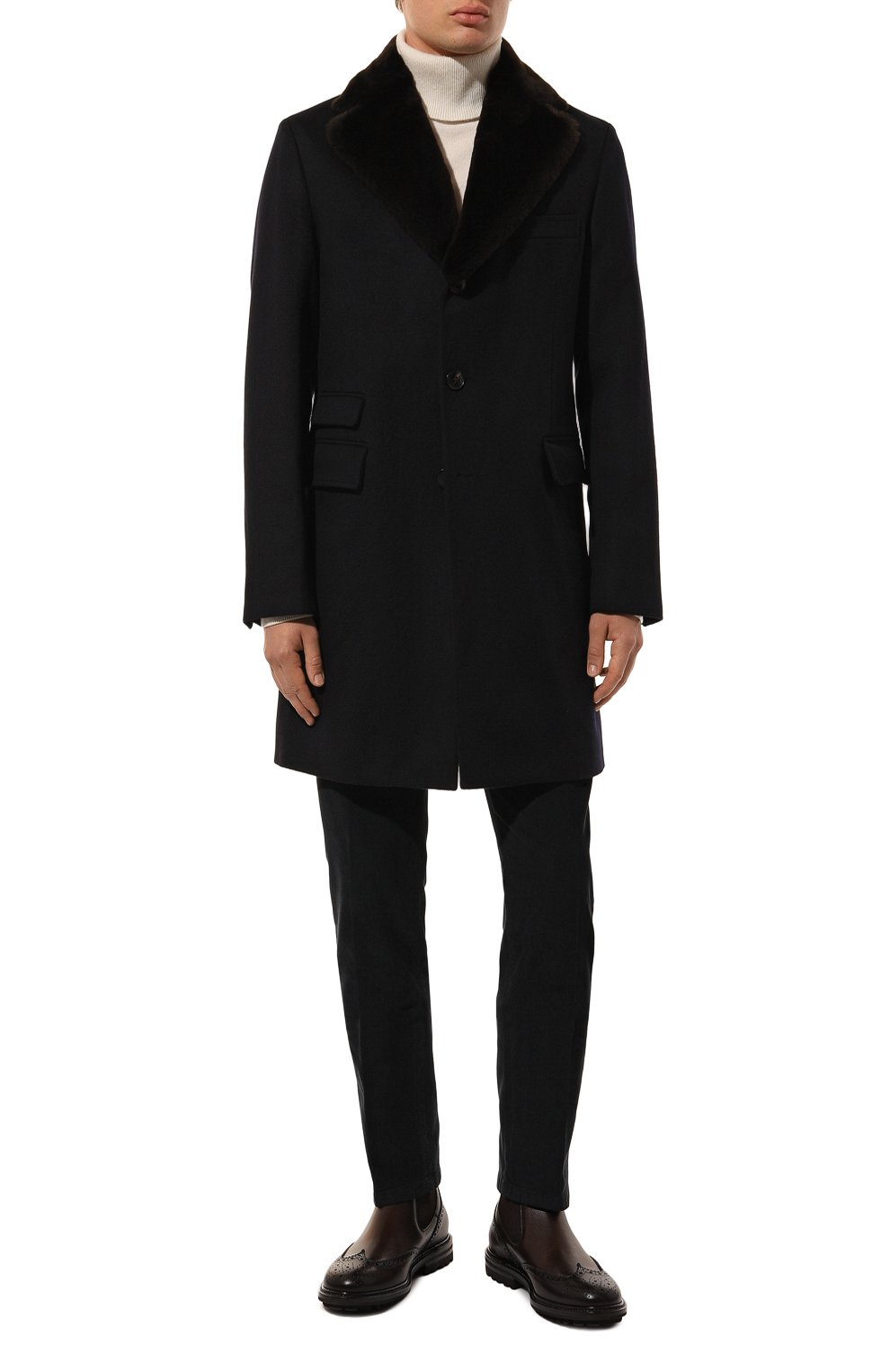 Пальто с воротником из нутрии ANDREA CAMPAGNA темно-синего цвета по цене 427000 руб., арт. 24U039, фото 2 Пальто с воротником из нутрии ANDREA CAMPAGNA, арт. 24U039, фото 2