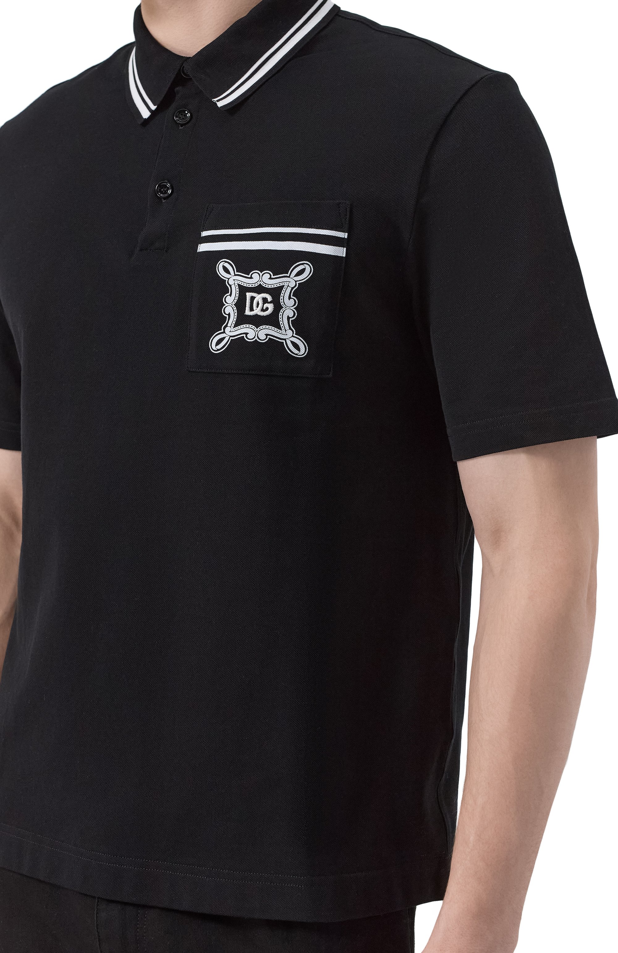 Хлопковое поло DOLCE & GABBANA черного цвета по цене 75300 руб., арт. G8SN2Z/G7N8M, фото 5 Хлопковое поло DOLCE & GABBANA, арт. G8SN2Z/G7N8M, фото 5