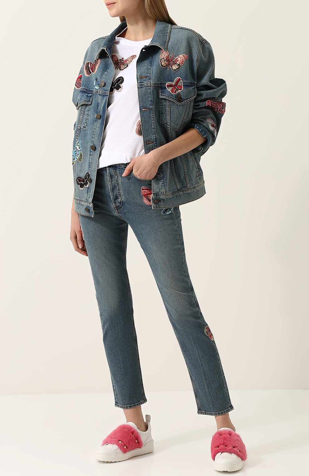 Джинсовая куртка с потертостями и отделкой в виде бабочек VALENTINO, арт. PB3DC00Q/1LL, фото 2