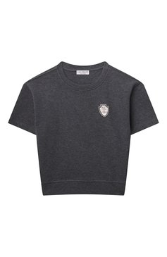 Детский хлопковый топ BRUNELLO CUCINELLI темно-серого цвета, арт. BG927E891B | Фото 1 (Рукава: Короткие; Девочки Кросс-КТ: топ-одежда; Материал внешний: Хлопок; Ростовка одежда: 8 лет | 128 см, 10 - 11 лет | 140 - 146см, 12 лет | 152 см)