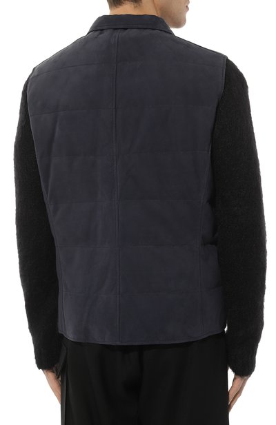 Жилет из нубука BRUNELLO CUCINELLI темно-синего цвета по цене 543000 руб., арт. MPLBY1923, фото 4 Жилет из нубука BRUNELLO CUCINELLI, арт. MPLBY1923, фото 4