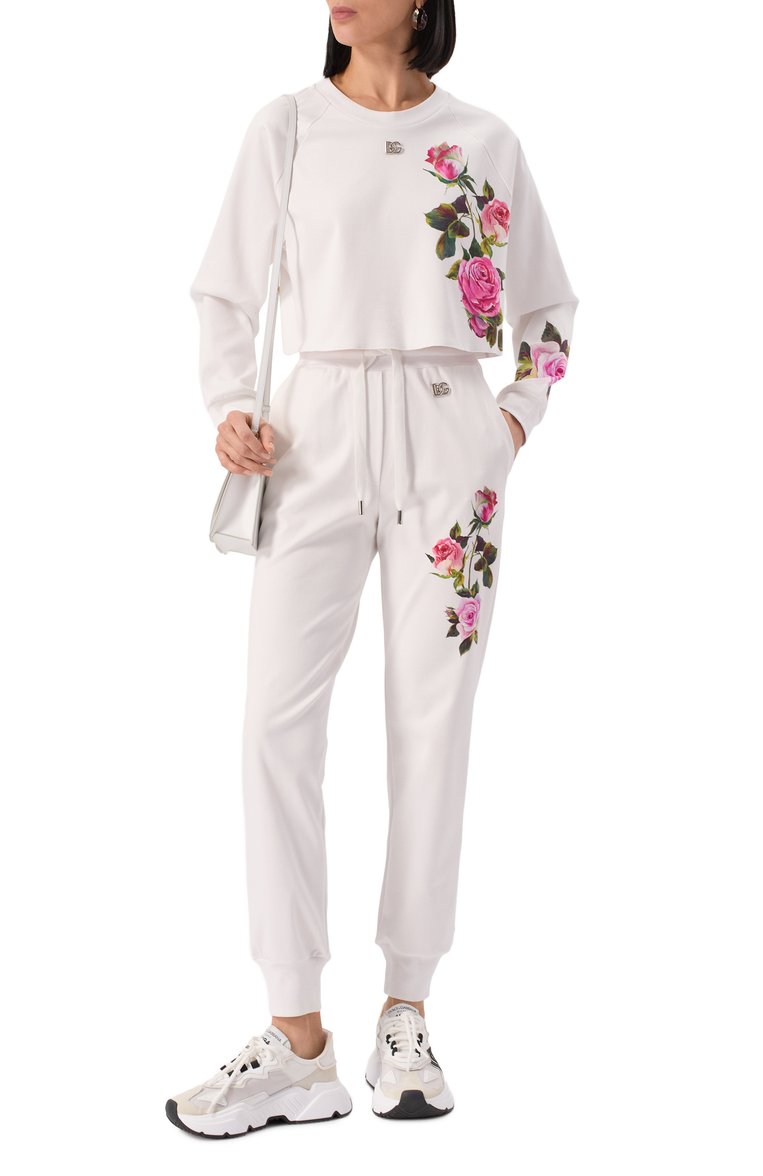 Женский хлопковый свитшот DOLCE & GABBANA белого цвета, арт. F9N61T/GDCZ0 | Фото 2 (Материал внешний: Хлопок; Рукава: Длинные; Длина (для топов): Укороченные; Женское Кросс-КТ: Свитшот-одежда; Стили: Спорт-шик)