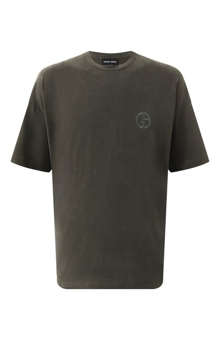 Мужская футболка GIORGIO ARMANI темно-зеленого цвета, арт. GM001246/TE13613 | Фото 1 (Рукава: Короткие; Материал внешний: Купро, Растительное волокно; Длина (для топов): Стандартные; Материал сплава: Проставлено; Драгоценные камни: Проставлено)