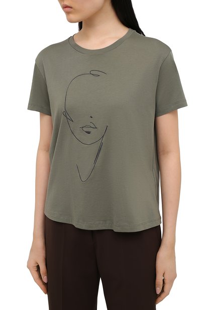 Хлопковая футболка EMPORIO ARMANI хаки цвета по цене 12500 руб., арт. 3K2T7L/2JSYZ, фото 3 Хлопковая футболка EMPORIO ARMANI, арт. 3K2T7L/2JSYZ, фото 3