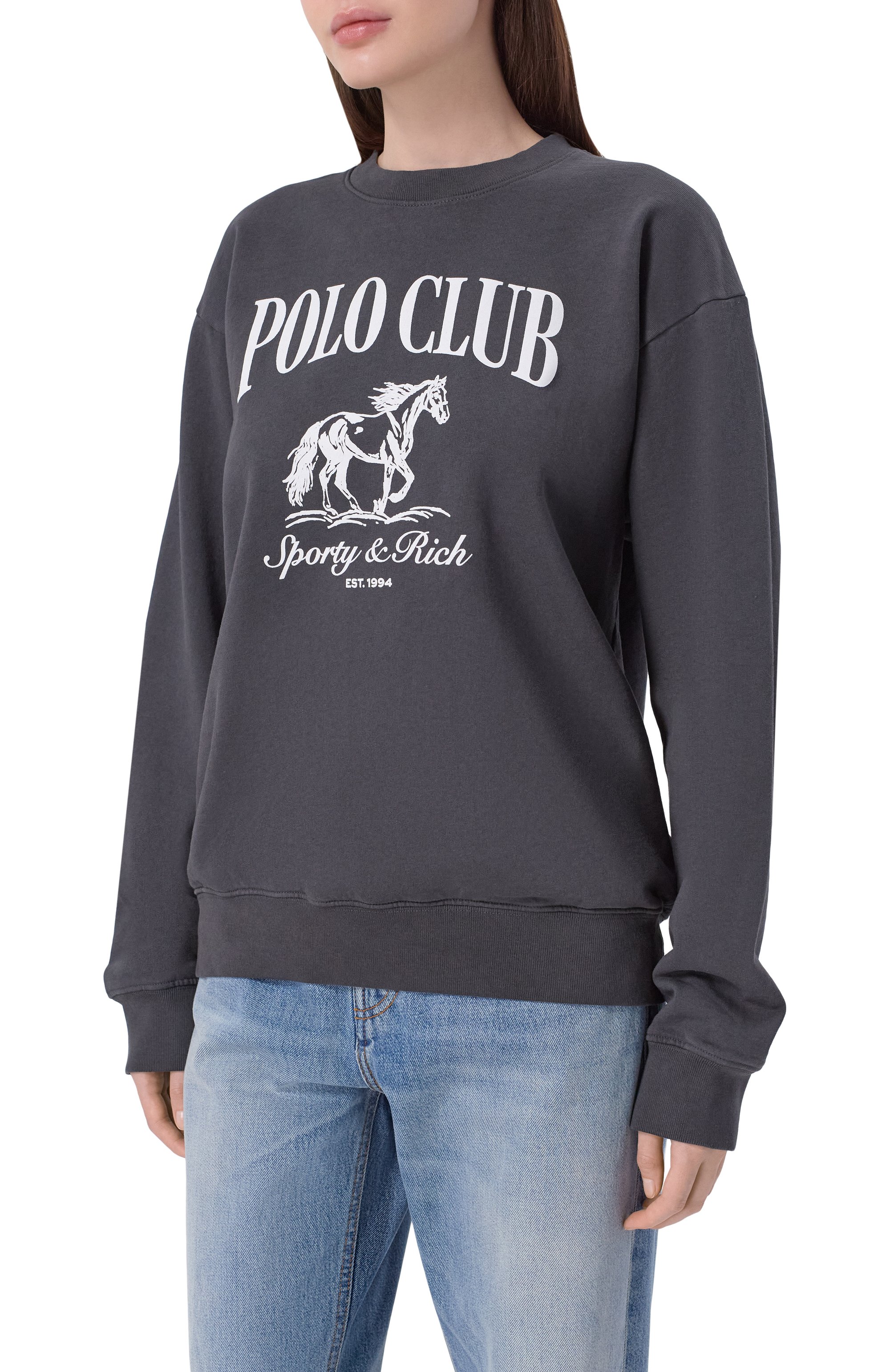 Хлопковый свитшот SPORTY AND RICH серого цвета по цене 25750 руб., арт. ST07165261BA02, фото 3 Хлопковый свитшот SPORTY AND RICH, арт. ST07165261BA02, фото 3