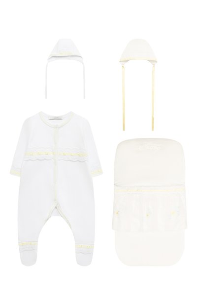 Шелковый комплект на выписку CHEPE белого цвета по цене 17000 руб., арт. 051971, фото 1 Шелковый комплект на выписку CHEPE, арт. 051971, фото 1