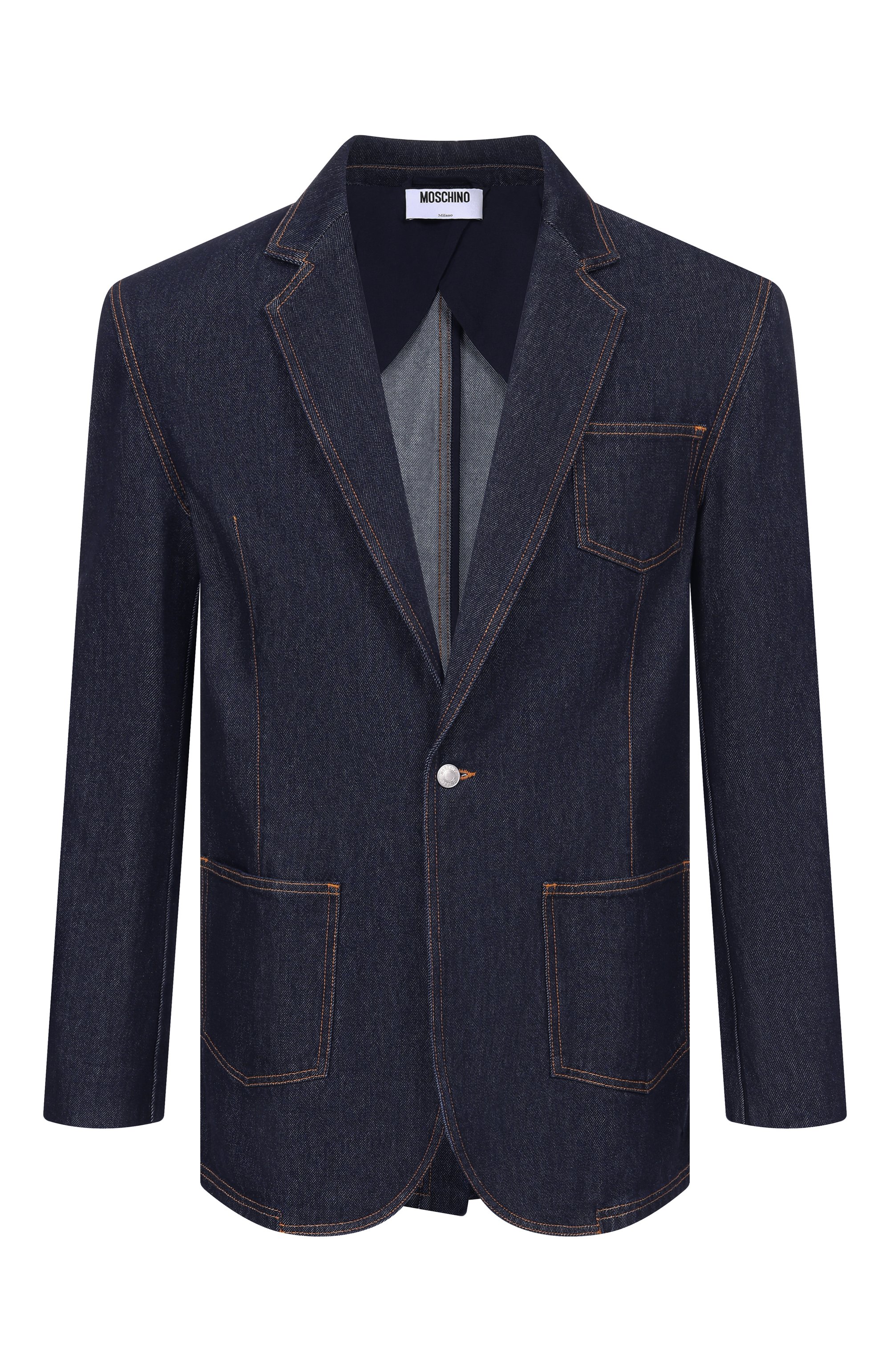 Джинсовый пиджак MOSCHINO темно-синего цвета по цене 117500 руб., арт. A0517/0243, фото 1 Джинсовый пиджак MOSCHINO, арт. A0517/0243, фото 1