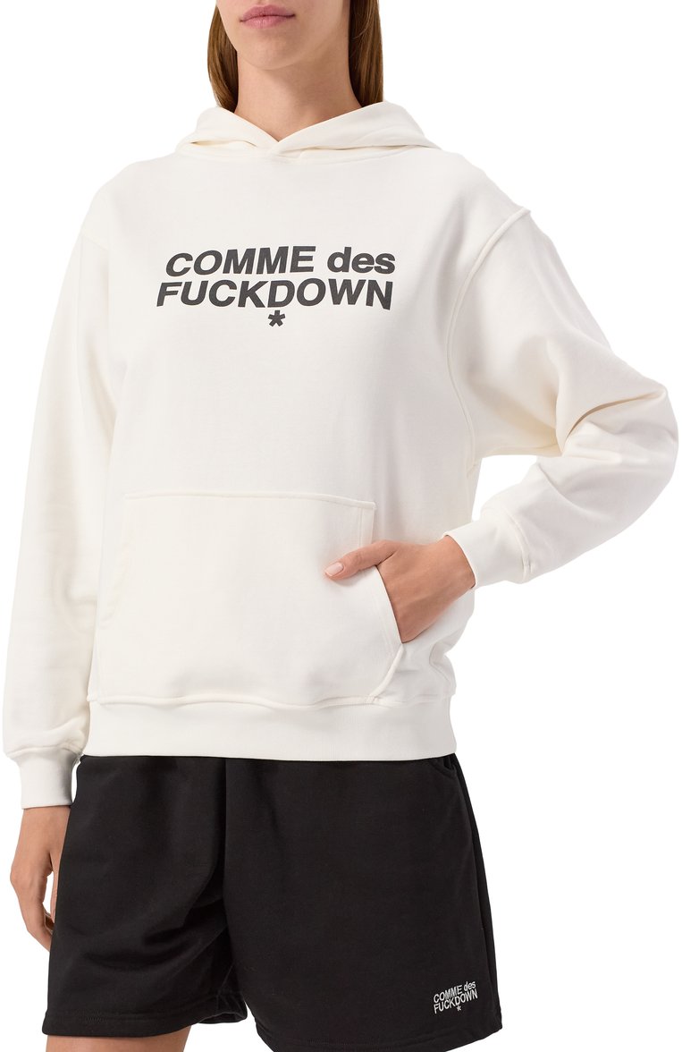 Женский хлопковое худи COMME DES FUCKDOWN белого цвета, арт. CFABW01205 | Фото 3 (Материал внешний: Хлопок; Рукава: Длинные; Длина (для топов): Стандартные; Женское Кросс-КТ: Худи-одежда; Стили: Спорт-шик)