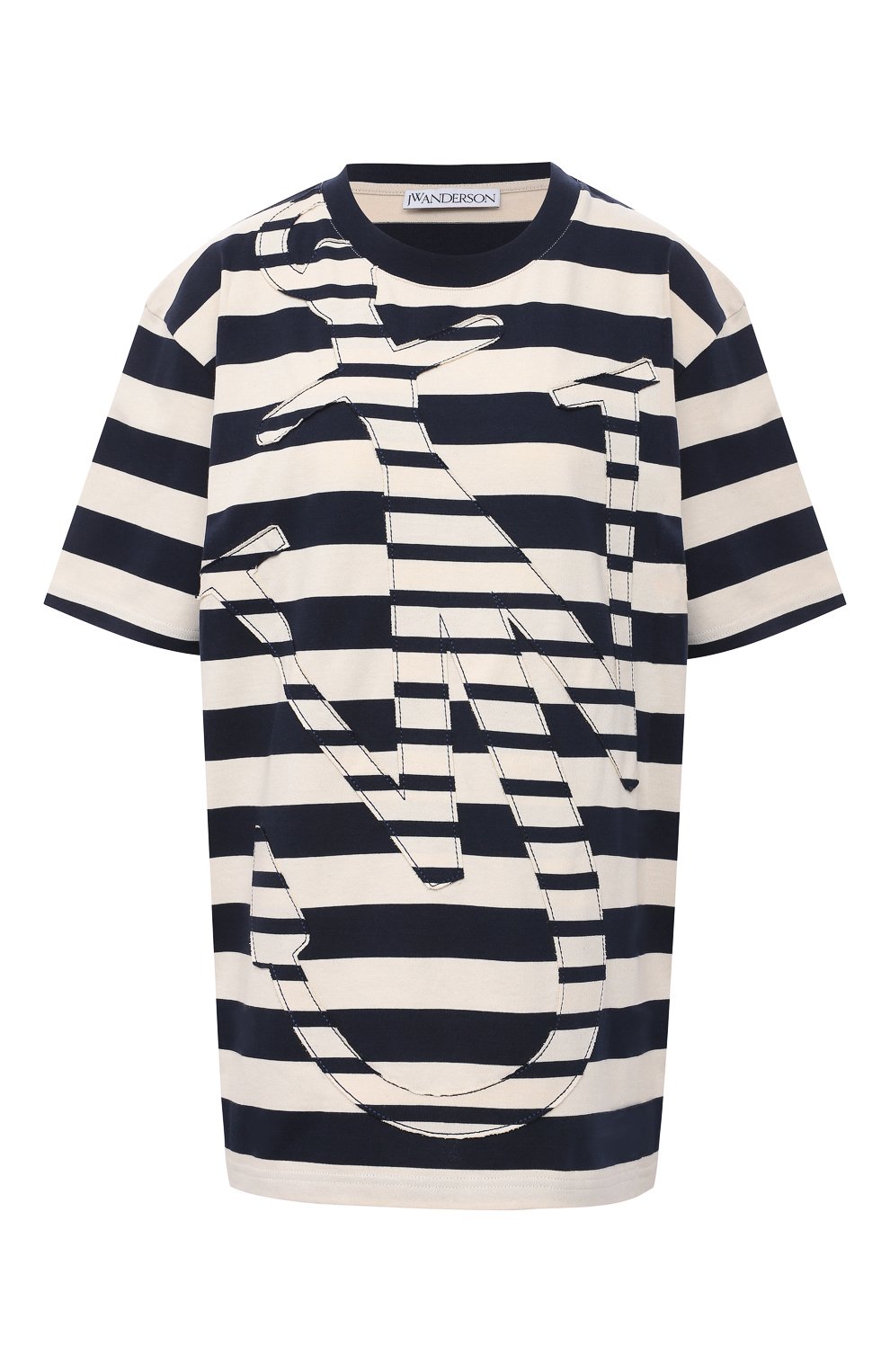 Хлопковая футболка JW ANDERSON синего цвета по цене 22350 руб., арт. JT0008 PG0428, фото 1 Хлопковая футболка JW ANDERSON, арт. JT0008 PG0428, фото 1