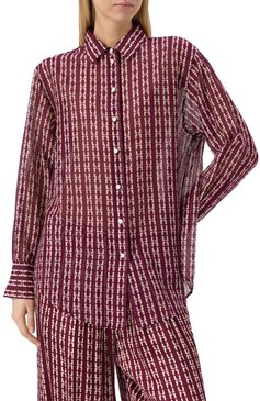 Женская шелковая рубашка FORTE_FORTE бордового цвета, арт. 13629_MY SHIRT | Фото 3 (Длина (для топов): Удлиненные; Материал сплава: Проставлено; Драгоценные камни: Проставлено; Рукава: Длинные; Принт: С принтом; Кросс-КТ: костюм; Женское Кросс-КТ: Рубашка-одежда; Стили: Романтичный; Материал внешний: Шелк)