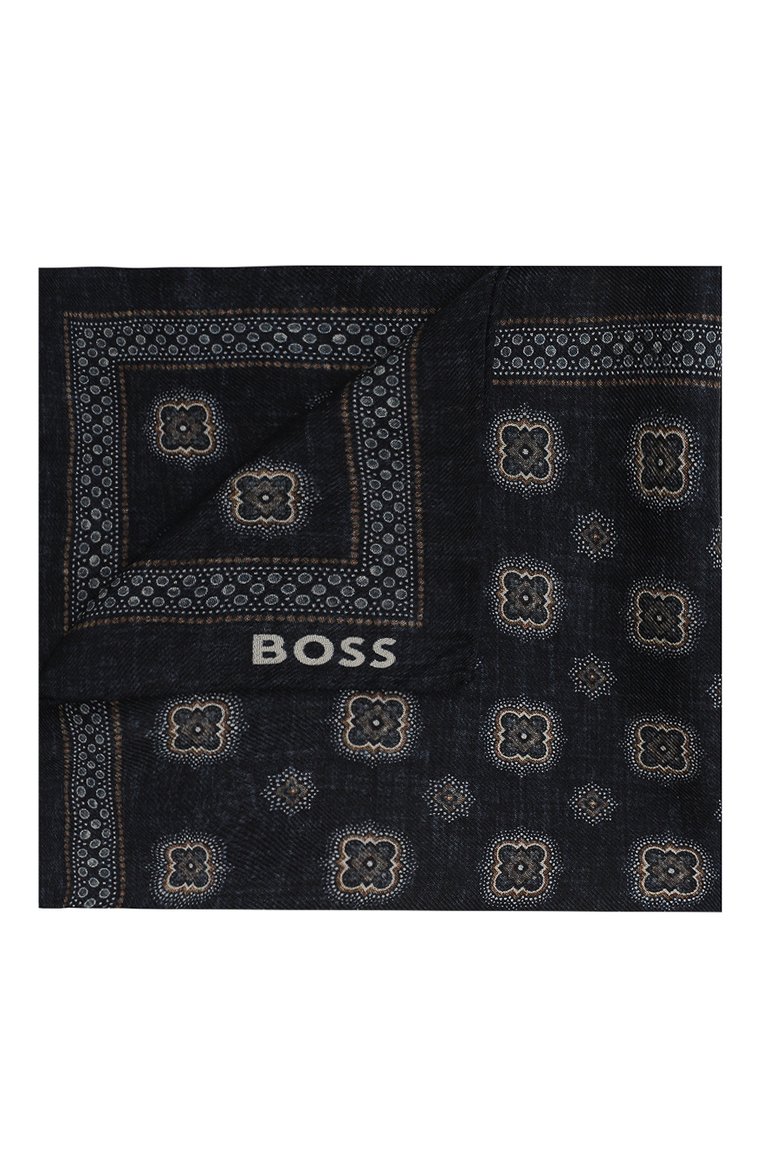 Мужской платок из шерсти и шелка BOSS темно-синего цвета, арт. 50527153 | Фото 1 (Материал: Шелк, Шерсть, Текстиль; Нос: Не проставлено)