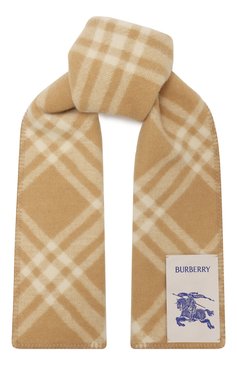 Женский шерстяной шарф BURBERRY бежевого цвета, арт. 8079251 | Фото 1 (Материал сплава: Проставлено; Нос: Не проставлено; Материал: Текстиль, Шерсть)