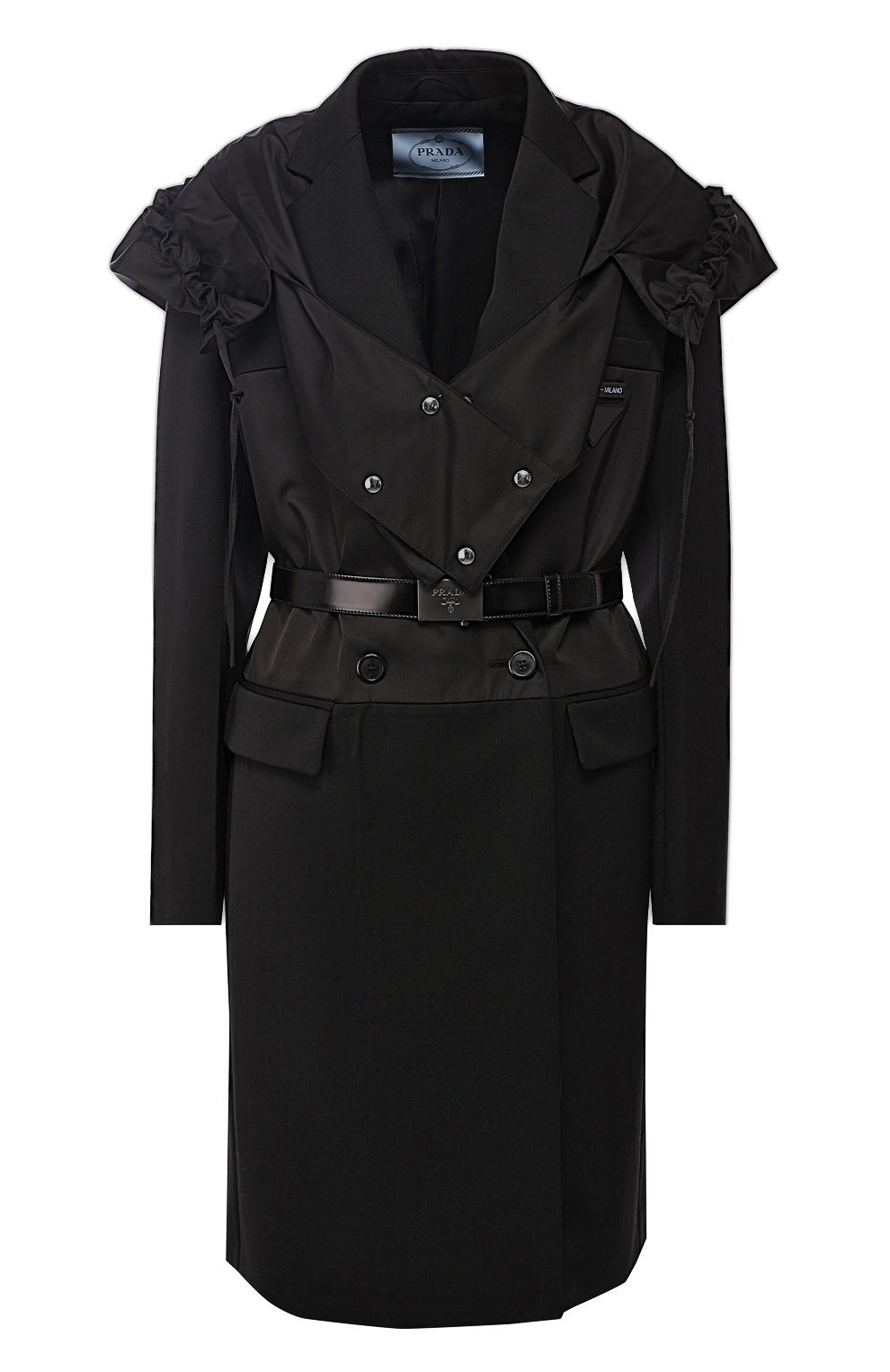 Двубортное пальто с поясом и капюшоном PRADA, арт. P682HK-1RVZ-F0806, фото 1
