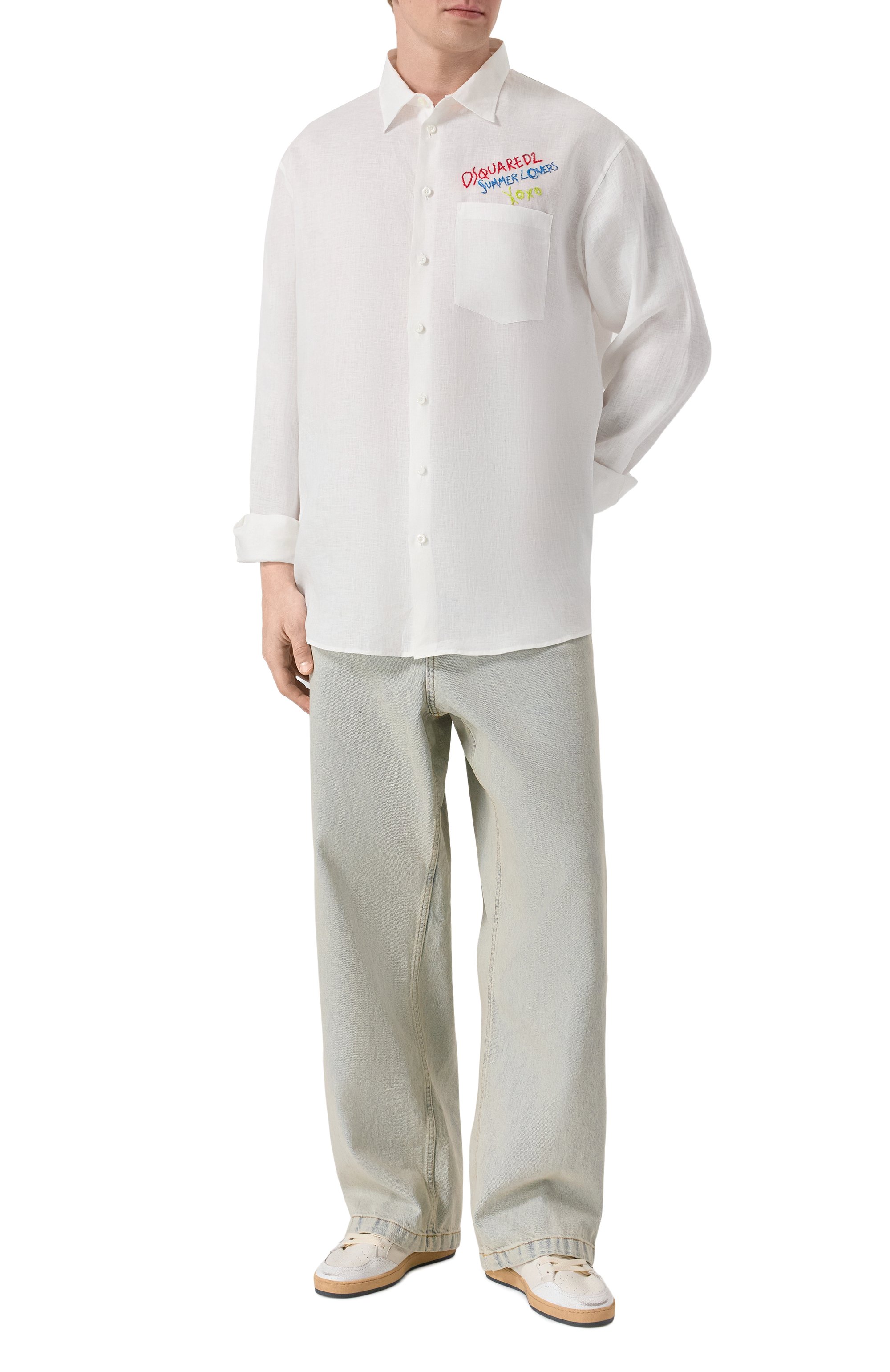 Льняная рубашка DSQUARED2 белого цвета по цене 78600 руб., арт. S78DM0048/D35294, фото 2 Льняная рубашка DSQUARED2, арт. S78DM0048/D35294, фото 2