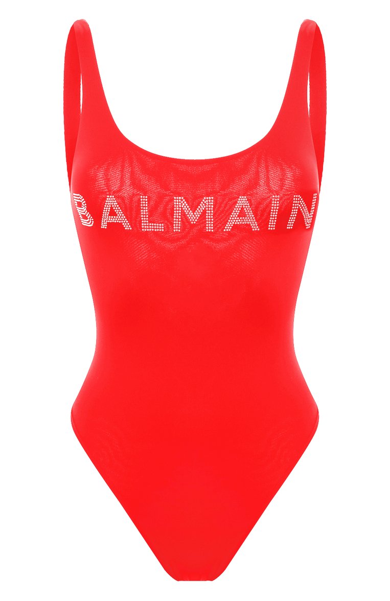 Женский слитный купальник BALMAIN красного цвета, арт. BKBG71450 | Фото 1 (Длина Ж (юбки, платья, шорты): Мини; Материал внешний: Синтетический материал; Женское Кросс-КТ: Слитные купальники)