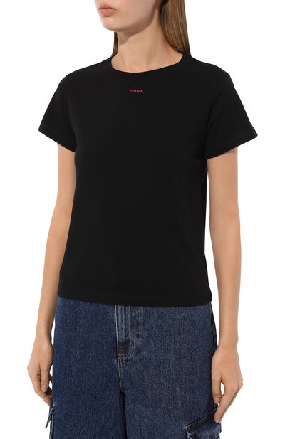 Хлопковая футболка PINKO черного цвета по цене 6900 руб., арт. 100373/A0KP, фото 3 Хлопковая футболка PINKO, арт. 100373/A0KP, фото 3