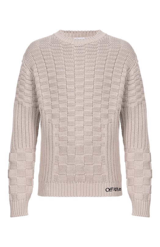 Хлопковый свитер Off-White 0MHE20RS26KNI001 Бежевый 0MHE20RS26KNI001