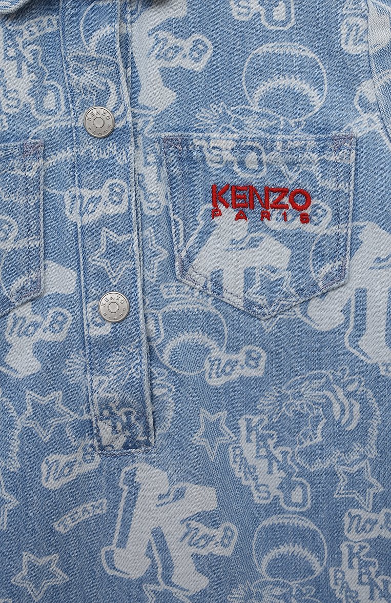 Детское джинсовое платье KENZO голубого цвета, арт. K12323/3Y-5Y | Фото 3 (Материал внешний: Хлопок, Деним; Рукава: Длинные; Девочки Кросс-КТ: Платье-одежда; Случай: Повседневный; Автоматизация ТО: Проставлено; Автоматизация состава: Проставлено)