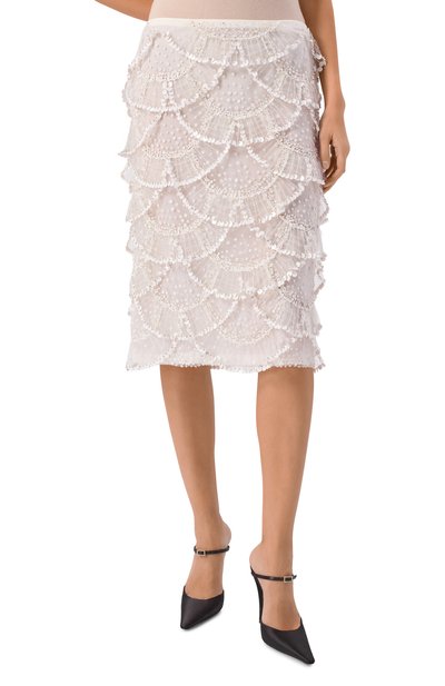 Юбка с отделкой пайетками VALENTINO белого цвета по цене 1175000 руб., арт. 5B3RABE51ED, фото 3 Юбка с отделкой пайетками VALENTINO, арт. 5B3RABE51ED, фото 3