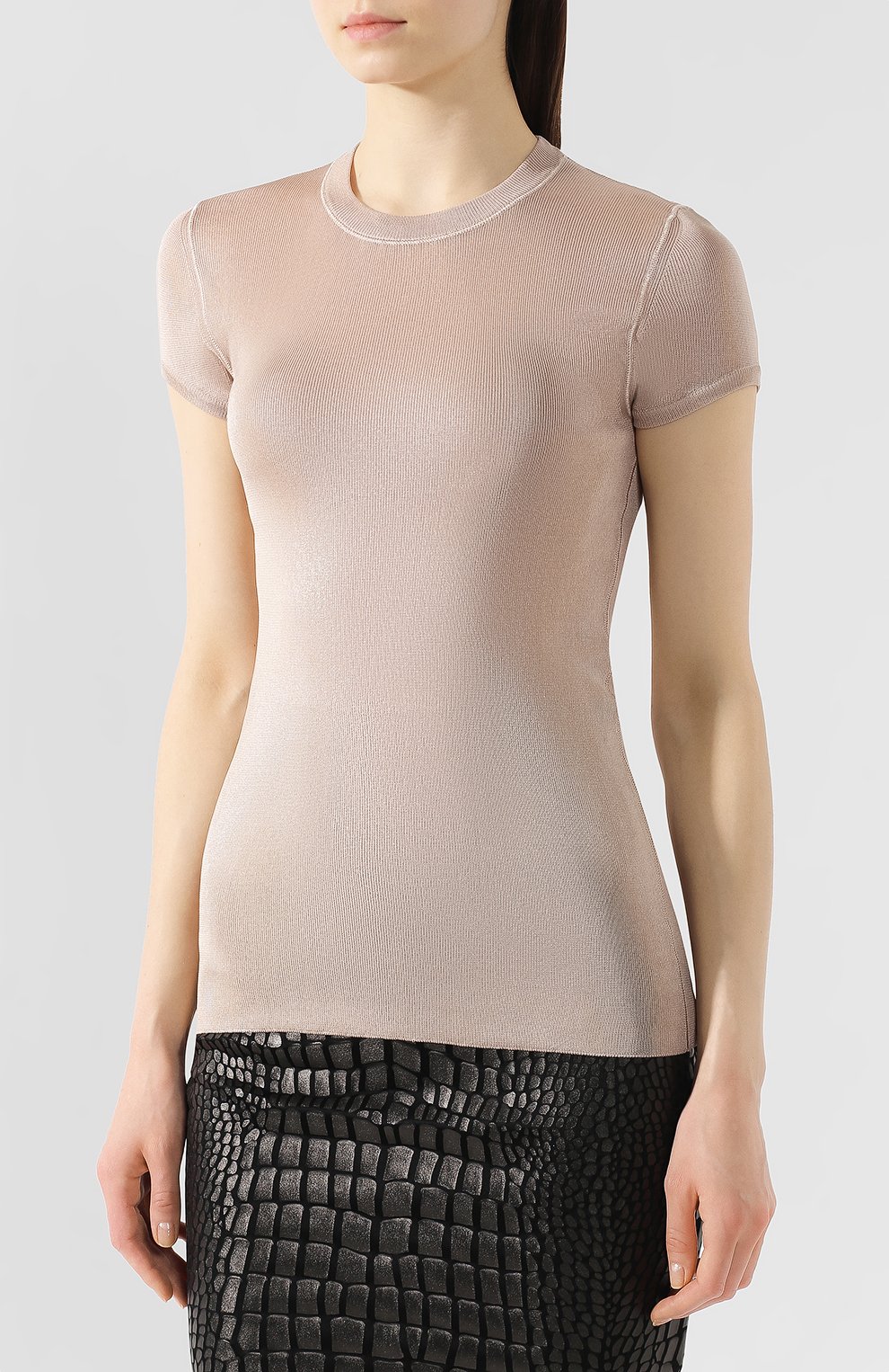 Футболка из вискозы TOM FORD бежевого цвета по цене 109500 руб., арт. MAK854-YAX207, фото 3 Футболка из вискозы TOM FORD, арт. MAK854-YAX207, фото 3