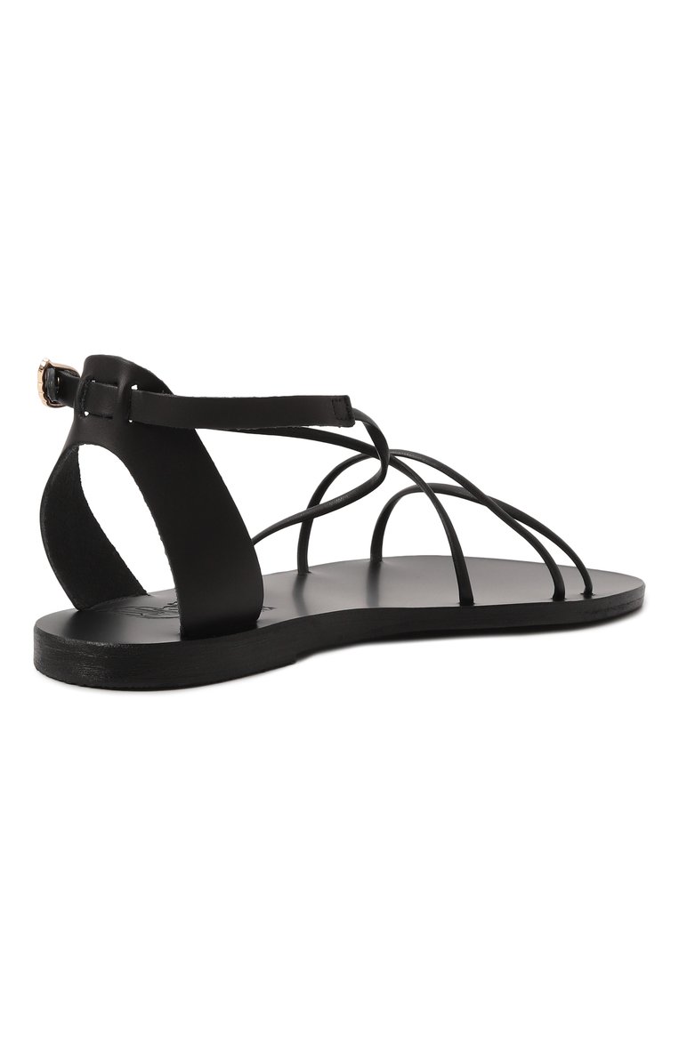 Женские кожаные сандалии meloivia ANCIENT GREEK SANDALS черного цвета, арт. MEL0IVIA/PLATINUM | Фото 5 (Драгоценные камни: Проставлено; Подошва: Плоская; Материал сплава: Проставлено; Каблук высота: Низкий; Материал внешний: Натуральная кожа)
