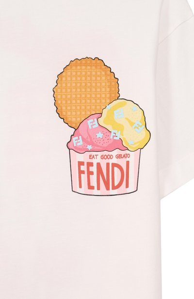 Хлопковая футболка FENDI молочного цвета по цене 39400 руб., арт. JFI415/AY8D/3A-6A, фото 3 Хлопковая футболка FENDI, арт. JFI415/AY8D/3A-6A, фото 3