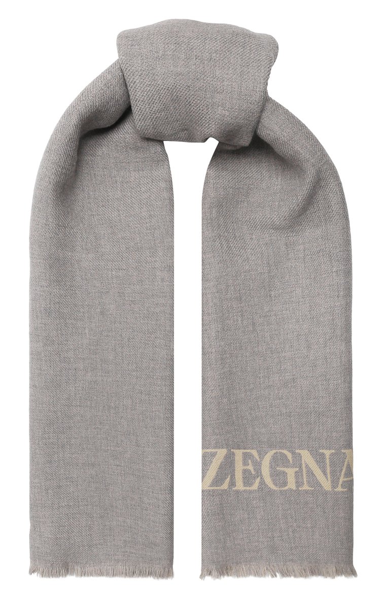 Мужской шерстяной шарф ZEGNA серого цвета, арт. Z4L50SA6/24A | Фото 1 (Нос: Не проставлено; Материал: Текстиль, Шерсть; Материал сплава: Проставлено; Кросс-КТ: шерсть; Мужское Кросс-КТ: Шарфы - с бахромой)