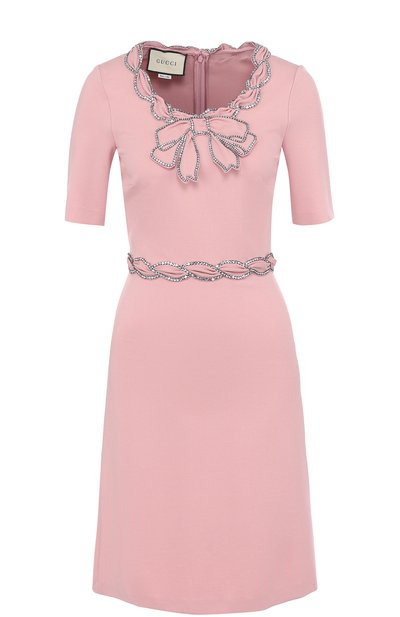 Женское приталенное мини-платье с круглым вырезом и коротким рукавом GUCCI, арт. 501513/X9M65
