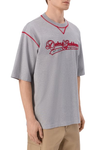 Хлопковая футболка DOLCE & GABBANA серого цвета по цене 85850 руб., арт. G8TI8Z/G7P0N, фото 3 Хлопковая футболка DOLCE & GABBANA, арт. G8TI8Z/G7P0N, фото 3