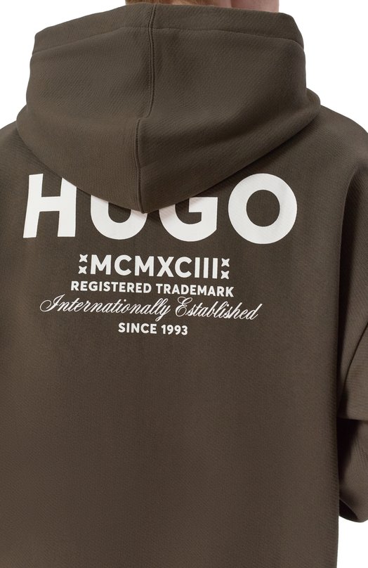 Хлопковое худи HUGO Blue 50510724 Коричневый  50510724 Фото 5