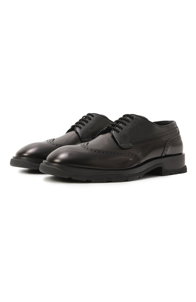 Мужские кожаные дерби ALEXANDER MCQUEEN черного цвета, арт. 750388WIDW1 1000 | Фото 1 (Материал внутренний: Натуральная кожа; Материал внешний: Натуральная кожа; Нос: Не проставлено; Стили: Классический; Мужское Кросс-КТ: Броги-обувь)